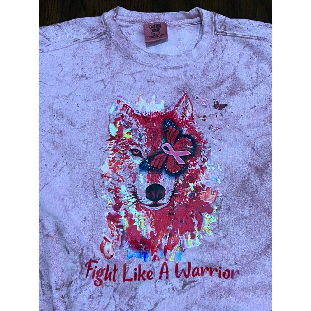 Comfort Colors Fight Like A Warrior Breast Cancer Awareness Sweatshirt Small - Picture 2 of 7